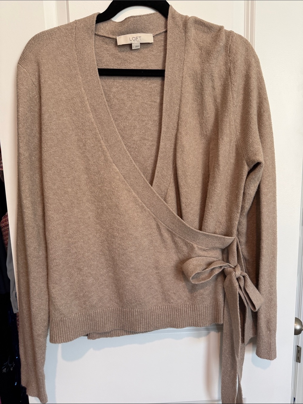 LOFT Taupe Wrap Sweater with Side Tie